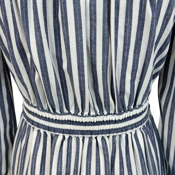 Madewell SZ 2 Midi Dress Striped 3/4 Sleeve Pockets Cutout Tie Button Front New - Picture 7 of 13